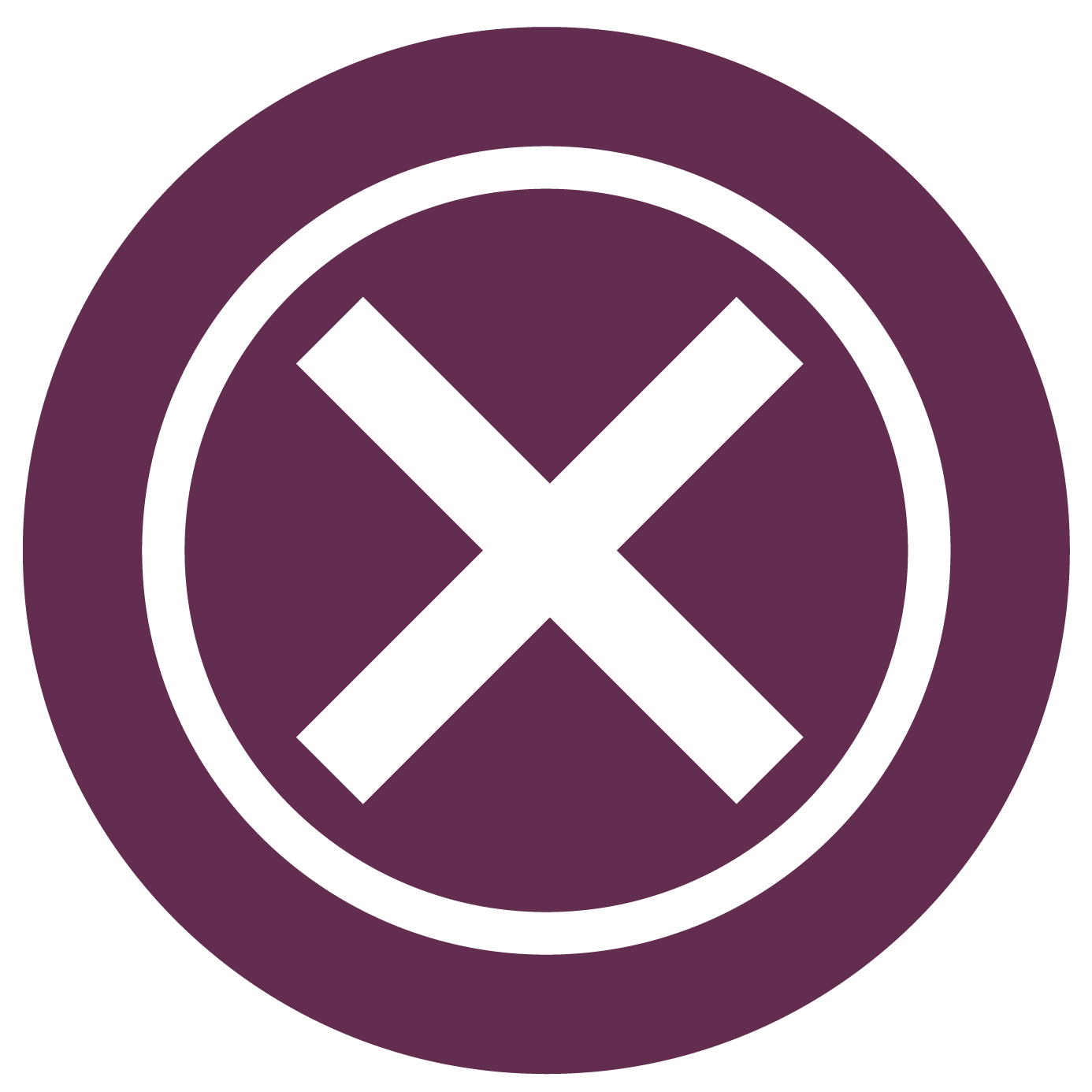 A purple circle with a white x in it