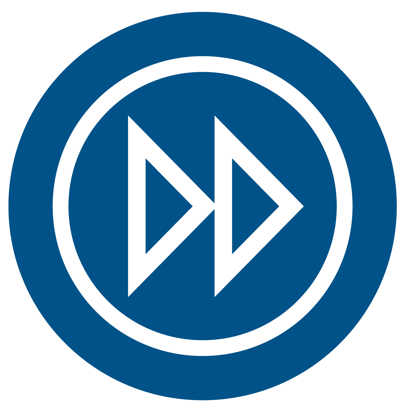 A blue and white circle with arrows in it