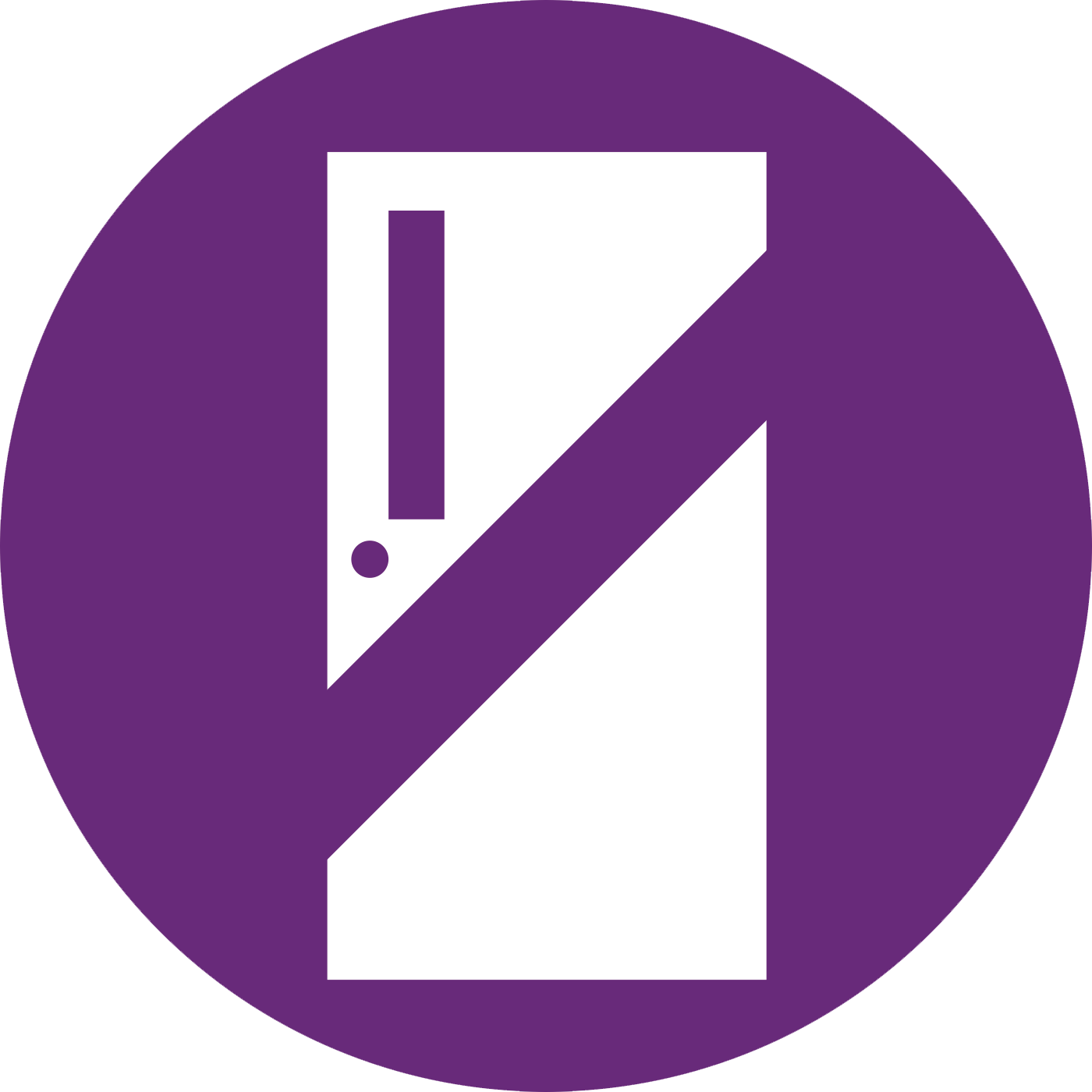 a purple circle with a white door
