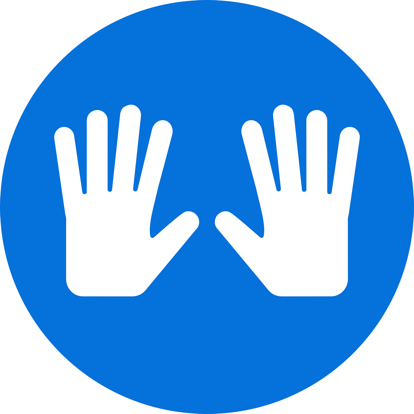 a blue circle with white hands in it